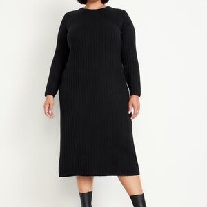 Elegant Black Ribbed Knit Dress